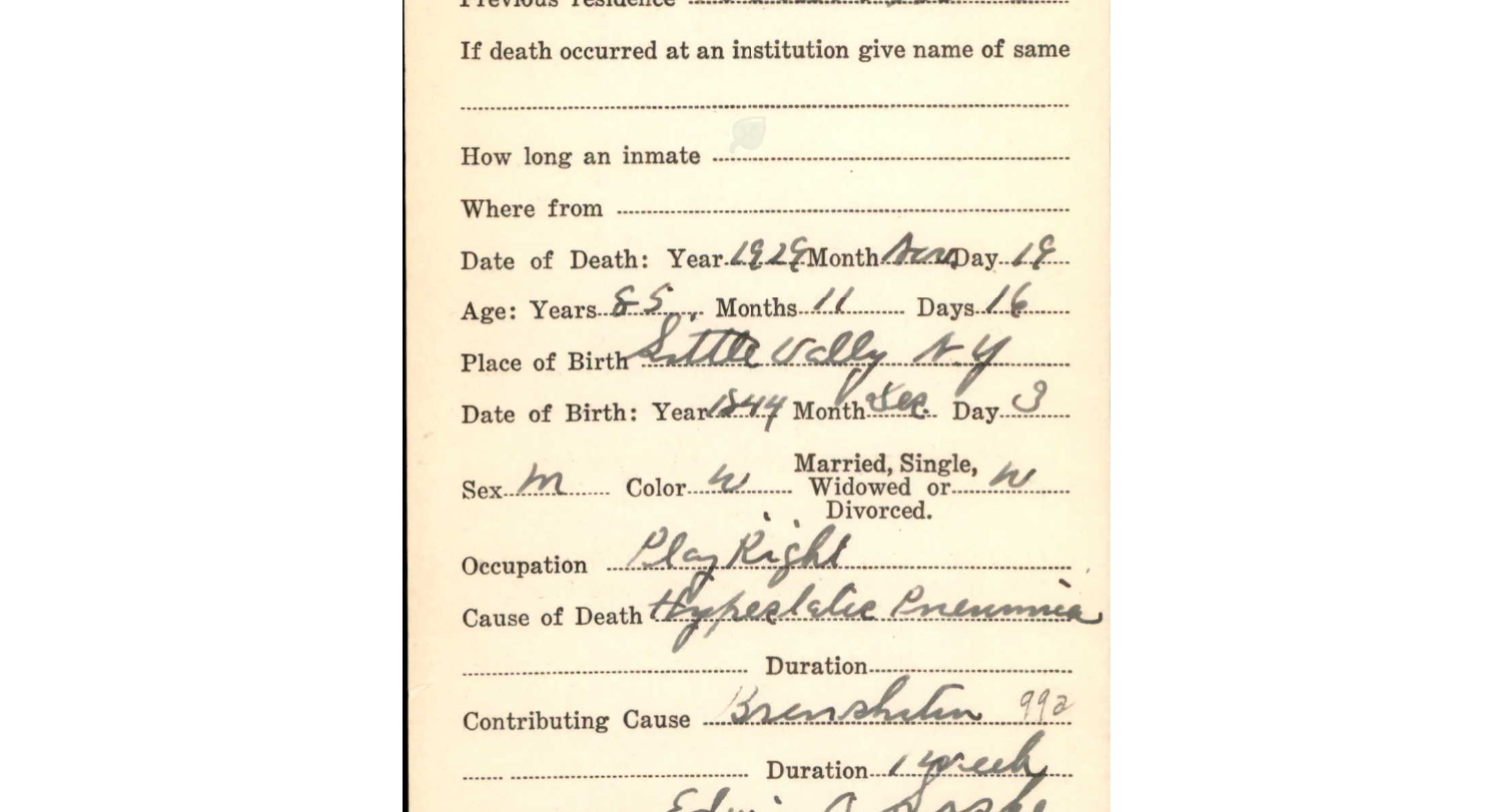 Death Record - LOCKE, Edwin A in Enfield, NH on 19 Nov 1929 front