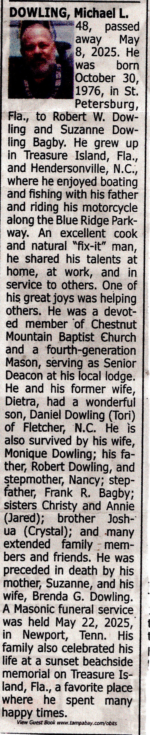 Obituary - DOWLING, Michael L 1976-2025 NC