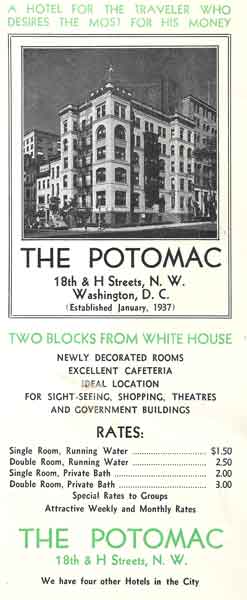 Potomac Hotel Flyer circa 1930s Potomac Hotel Flyer circa 1930s
