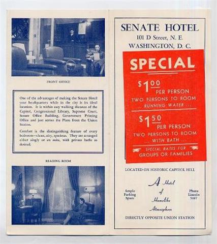 Senate Hotel Brochure Cir. 1930s Senate Hotel Brochure Cir. 1930s